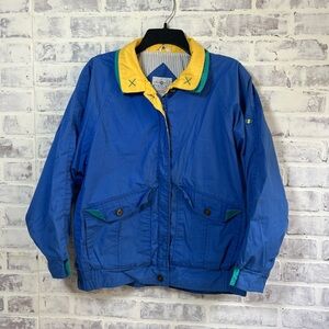 Vintage Casual Club Windbreaker Jacket Size Small Blue Yellow 80s 90s Full Zip
